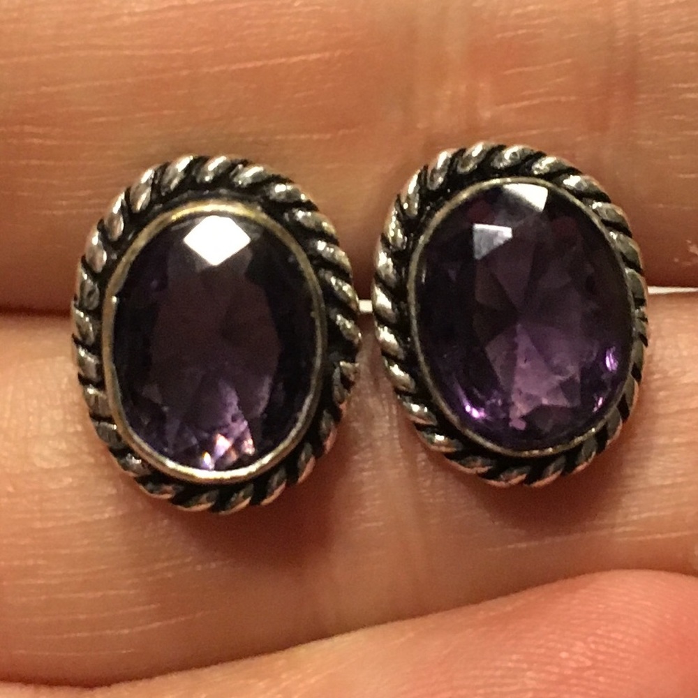 Amethyst Gemstone & Silver Stud Earrings